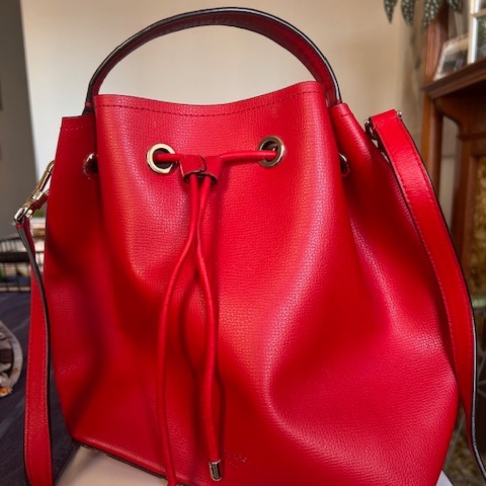 kate spade Red Leather Drawstring Bucket Bag